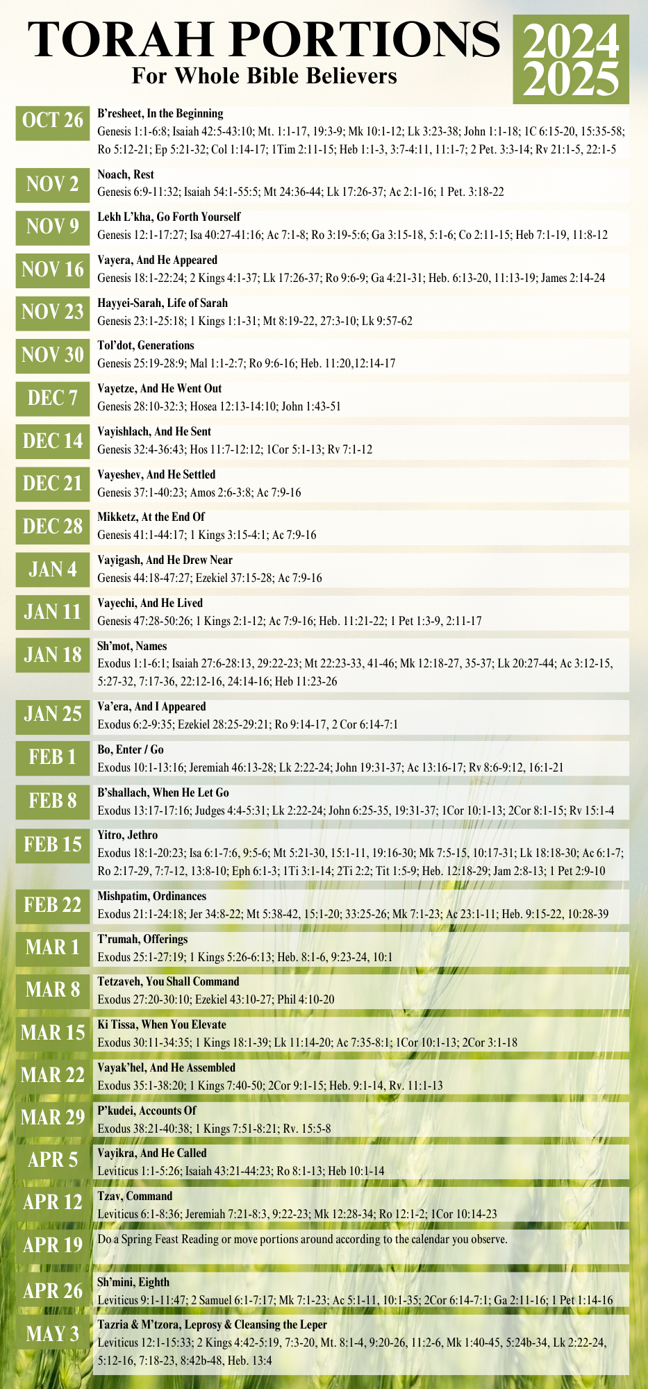 Torah Portions 2024-2025